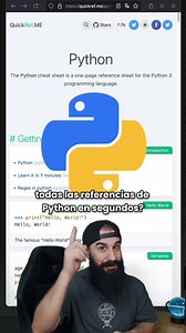 Toda la sintaxis básica de Python con ejemplos en una única página de referencia. Así puedes ver con ejemplos cómo funciona: 🐍 quickref.me/python #programacion #programadores #python #tecnologia | Brais Moure