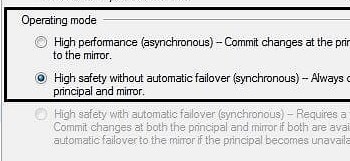 Change operating modes for SQL Server Database Mirroring