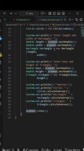 Java OOP Project – Shape Area Calculator using Abstract Class & Inheritance Full Code Explanation