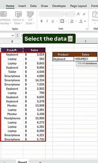 How to Use DSUM in Excel Like a Pro | Easy Data Analysis Formula #excel #excelshorts #shorts