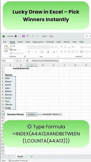 Lucky Draw in Excel – Pick Random Winners Instantly #Shorts
