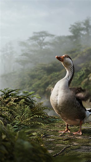 Goose Honking Aggressively in a Misty Jungle | Wild Bird Sound