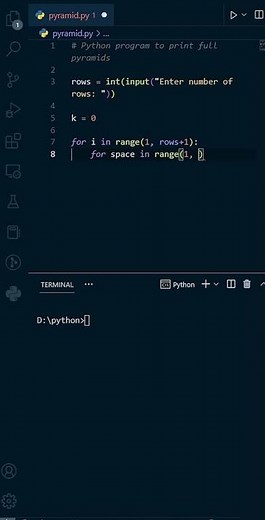 Python Challenge: Create a Full Pyramid in 30 seconds #shorts