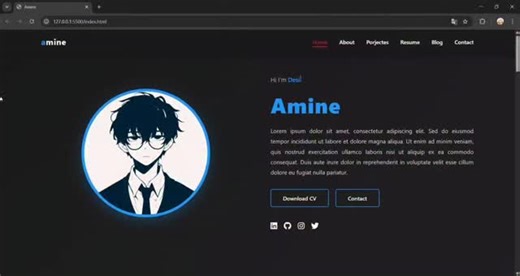 Amine on Instagram: "Just finished building my new website - fully responsive and modern Designed and coded everything from scratch using HTML, CSS, and JavaScript #html #js #css #frontend #webdesign #webdevelop #responsivedesign #coding #portoliodesign #portfolio #website #frontenddeveloper"