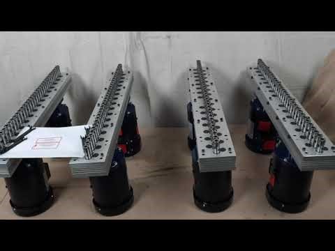 Four times 33 spindle heads! Multi drill heads. Automatic drilling.