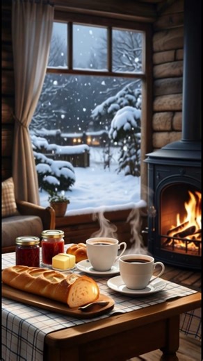 Winter Cabin Aesthetic: Coffee, Fire & Peaceful Snowfall #shorts #winter #relaxing #snow