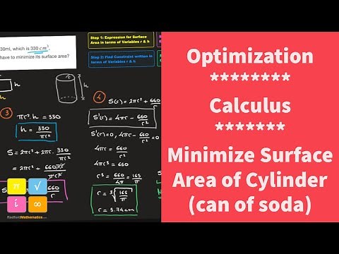 Optimization Calculus - Minimize Surface Area of a Cylinder - Step by Step Method - Example 2