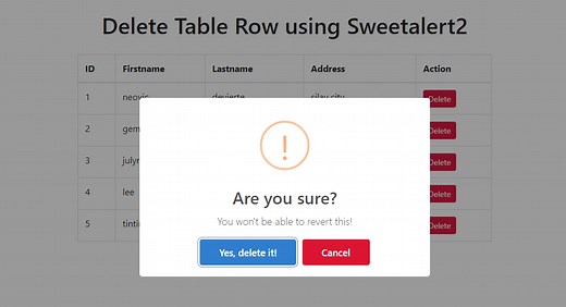 How to Delete Table Row with Ajax, Sweetalert2 and PHP/MySQLi