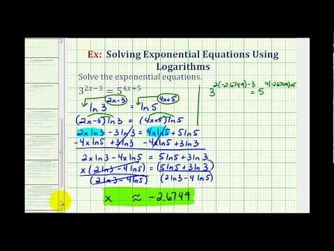Ex 5: Solve Exponential Equations with Two Exponential Parts Using Logarithms