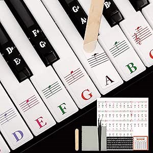 Piano Keyboard Stickers for 88/76/61/54/49/37 Key for Beginners Staff Boards Note with Guide,Tweezers,Cleaning Cloth