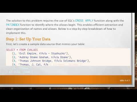 How to Split Rows in SQL to Extract Names and Aliases Efficiently