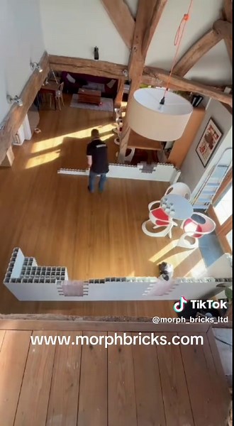 Morph bricks made from recycled plastic. Build walls and dividers quickly and easily, repurpose when needed #fyp #temporarywall #foryoupage #renterfriendly #modular