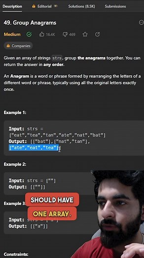 Neeraj Walia | Sort eat and store aet in hashmap. Just a typo in video. #coding #programming #javascript #dsa #interview #day5 | Instagram