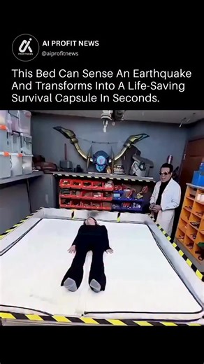 Artificial Intelligence News & Technology on Instagram: "A bed that can protect you before you even wake up is one of the smartest safety innovations ever made. This disaster-response bed is built to detect danger and automatically convert into a protective capsule. When it senses seismic movement or signs of a collapsing structure, the frame quickly closes and encloses the sleeper inside a reinforced compartment designed to withstand heavy debris. Inside the capsule is a compact emergency setup