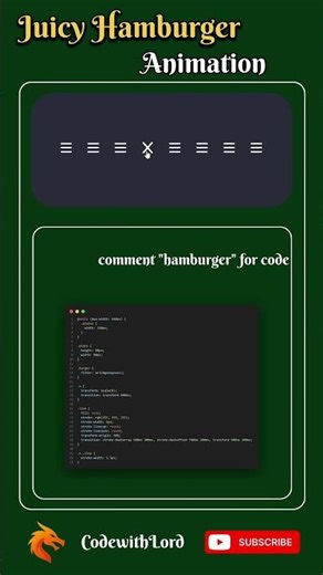 Juicy Hamburger Menu Animation 🔥 | HTML CSS JavaScript UI Animation Tutorial | CodewithLord