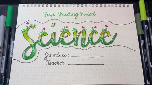 Science Notebook Cover Design #calligraphy #notebookdesign #simpleandeasy #designideas #handlettering #arts #science #sciencentebook #notebookcover #tombowbrushpens #uniballsigno