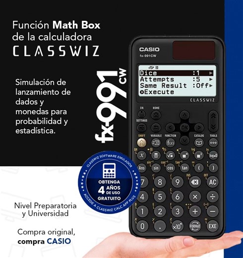 🪙 La función Math Box permite simular lanzamientos de dados y monedas directamente en la calculadora, haciendo más dinámica la enseñanza de probabilidad y estadística. #CasioEducación #CasioCalculadoras #ClassWiz #BoostYourCuriosity #YoEnseñoConCASIO | Casio Educación México