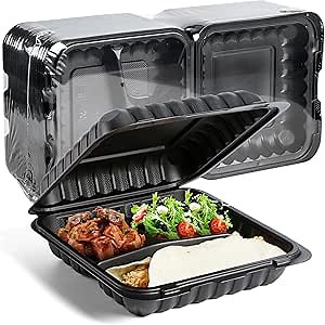 Clamshell Food Containers, 34 OZ Plastic To Go Containers 8X8 55 Pack BPA Free Reusable Microwave Freezer Safe Heavy Duty MFPP Black Take Out Boxes
