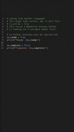 Fix a Common Python Error in 50 Seconds: true vs. True #shorts