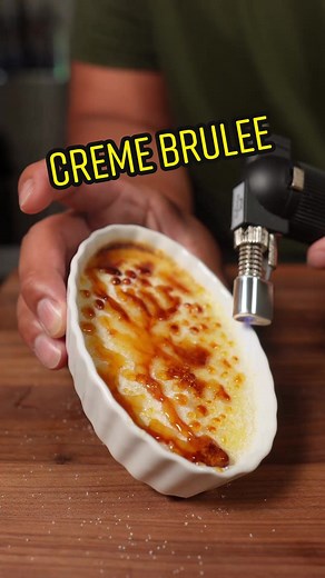 Creme brulee that anyone can make and it's delicous! #cremebrulee #dessert #baking #sweet recipe - 3 egg yolks 2oz Sugar 8 FL oz heavy cream 2 tsp vanilla bake at 300-325 for 25-30 min or until middle wiggles and sides are set.