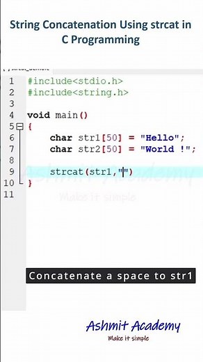String Manipulation in C: Concatenate Strings with strcat #cprogramming #strings #coding #prog