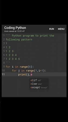 Python program to print number pattern using nested loop#ytshorts #pythontutorialforbeginners