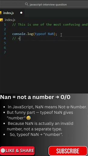 JavaScript Interview Question: typeof NaN Explained Simply | Vishal Yadav