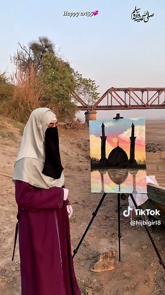 Hijabi Artist's Unique Painting Process Unveiled