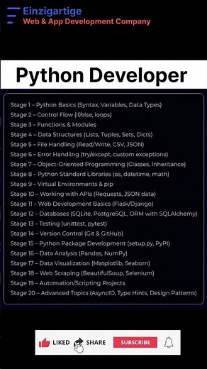 Python Developer Roadmap 2025 | Level Up Your Coding Skills with Einzigartige