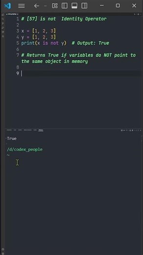 [57] Python Identity Operator (is not) | Codex People #python #coding #shorts