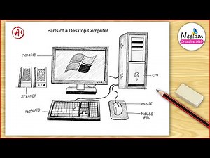 How to Draw Computer Parts Step By Step / Computer Parts Drawing / Desktop Computer Drawing