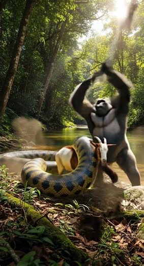 Gorilla Stops Python from Eating a Goat!
