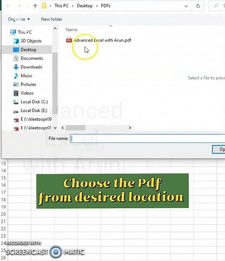 Insert PDF file in Excel sheet
