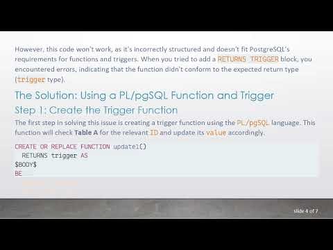 Using a PL/pgSQL Procedure and Trigger to Update Table Values in PostgreSQL