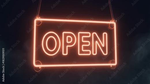 Neon Open Sign Shining Brightly, Welcoming Customers and Announcing Business