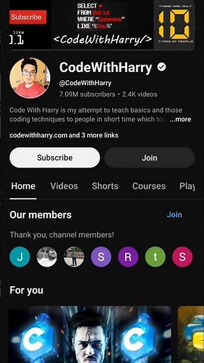 ‪@CodeWithHarry‬ Channel On YouTube #coding #java #shorts