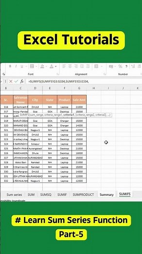 Mastering the SUMIFS Function in Excel | Powerful Data Summation Tutorial #exceltutorial