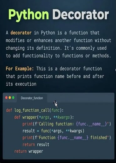 ✨💻Python Decorator✨💻💻🔥#python #ProgrammingLanguages #CodingForBeginners #TechCareer🎯🎯🔥🔥🚀🚀🚀