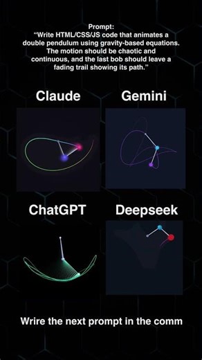 9 ChatGPT vs Gemini vs DeepSeek vs Claude — Chaotic Double Pendulum Animation (HTML/CSS/JS)
