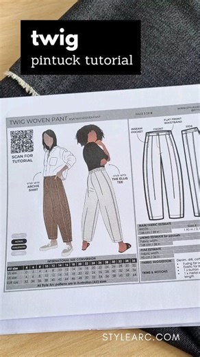 7.3K views · 33 reactions | Sewing TWIG - Pintuck Tutorial  Join us over the next few weeks as we take you step by step through the process of making our new release TWIG PANT Each week, we'll focus on one new skill to build up your confidence to make your very own pair! We can't wait to see your version of our favourite the TWIG PANT come to life... #stylearc #stylearcpatterns #satwigpant | Style Arc sewing patterns | Facebook