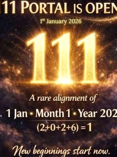 January 1st, 2026 isn’t the new year it’s a 1/1/1 reset. Month 1. Day 1. Year reduced to 1. 2 0 2 6=10 (1 0=1) That’s why this day carries initiation energy. What you think, speak, and choose now sets the tone for the entire cycle ahead. No rushing. No forcing. Just clarity, intention, and direction. Set one clear intention today and move like it’s already done. #111Portal #NewBeginnings #ResetEnergy #spirituality #January2026