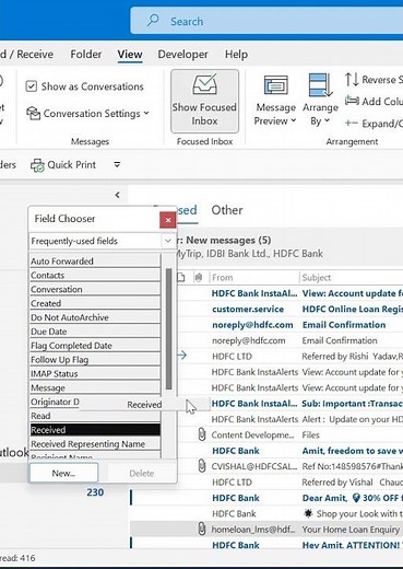 Received Date column is Missing in Outlook Inbox, How to Fix It?