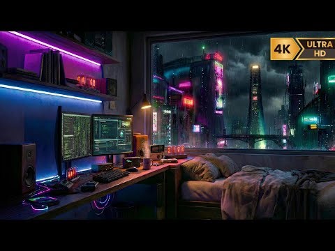 Cyberpunk City Rain Ambience 🌧️ 4K Ultra HD | Coding, Sleep & Focus (1 Hour)