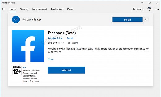 Download Facebook app for Windows 10 from Microsoft Store