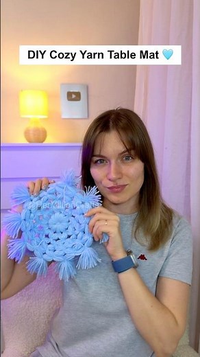 Cozy Yarn Table Mat 🩵 Easy Home Decor Craft #diy #craft #aesthetic