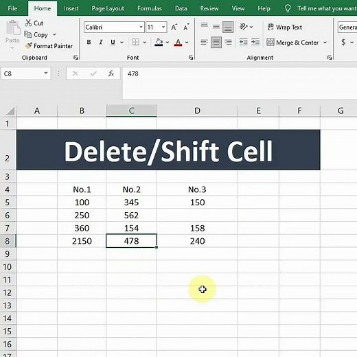 Delete or Shift Cell - Excel - #youtubeshorts