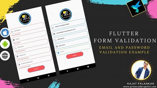 Flutter Form Validation- Email validate, confirm Password validation