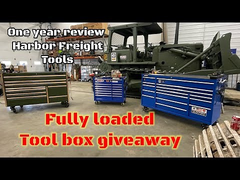 1 year review of Harbor Freight tools and how you can win them! Complete shop tool tour!