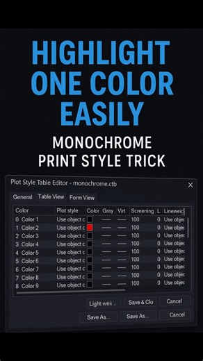 Make One Color Pop in Monochrome Prints — AutoCAD monochrome.ctb Highlight Trick