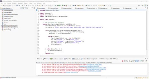 🌟 University Feedback Management System — Advanced Java ProjectI developed a full-stack University Feedback Management System using JSP, Servlets, JDBC, and MySQL, designed to streamline and… | Tejaswini Yerra